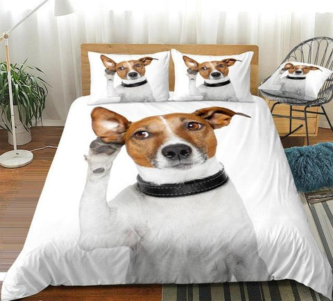 Image of 3D White Dog Listening with Big Ear Comforter Set - Beddingify