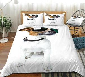 3D White Dog with Sunglasses Comforter Set - Beddingify