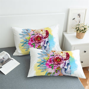 Flowert War Bonnets Skull Pillowcase