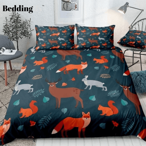 Image of Forest Animals and Autumn Leaves Bedding Set - Beddingify