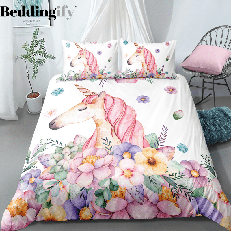 Flowers and Unicorn Bedding Set - Beddingify