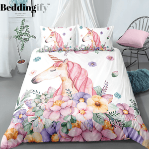 Flowers and Unicorn Comforter Set - Beddingify