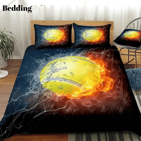 Image of Yellow Tennis Ball on Fire and Water Bedding Set - Beddingify