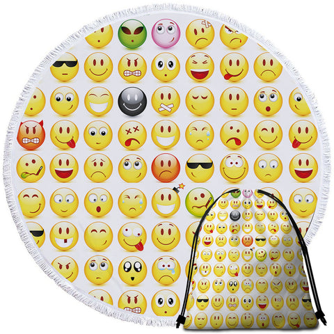 Image of Emoji Pattern Round Beach Towel Set - Beddingify