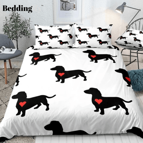 Image of Sausage Dogs with Red Heart Comforter Set - Beddingify