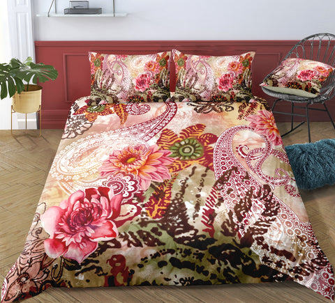 Image of Flowers Red Paisley Bedding Set - Beddingify