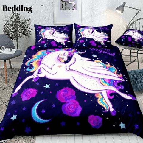 Image of Rainbow Unicorn Among Stars Bedding Set - Beddingify