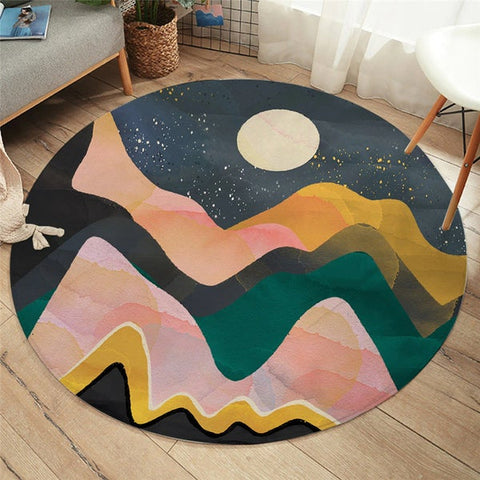 Image of Abstract Art Mountain Area Rug Round Carpet