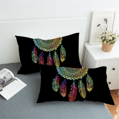 Image of Faded Color Half Dream Catcher Black Pillowcase