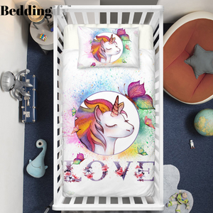 Colorful Love Unicorn Crib Bedding Set - Beddingify