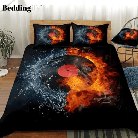 Image of Record on Fire Water Bedding Set - Beddingify