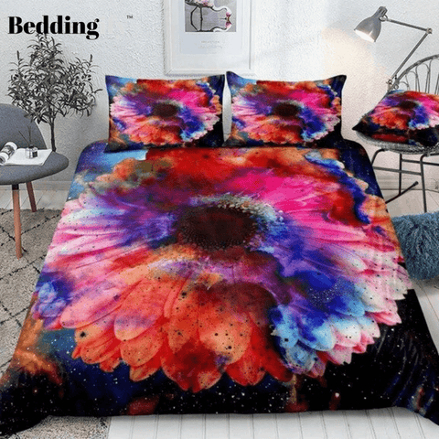 Image of Colorful Galaxy with Flower Bedding Set - Beddingify