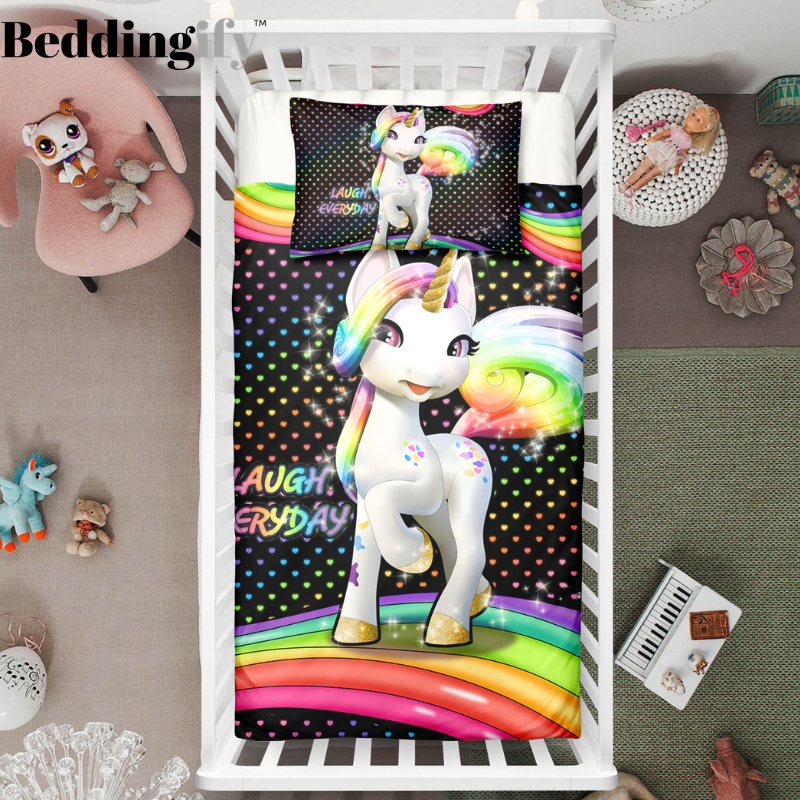Happy Rainbow Unicorn Crib Bedding Set - Beddingify