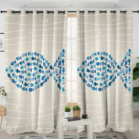 Image of Fish In Fish 2 Panel Curtains