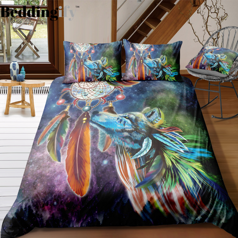 Image of Tribal Dreamcatcher Wolf Bedding Set - Beddingify