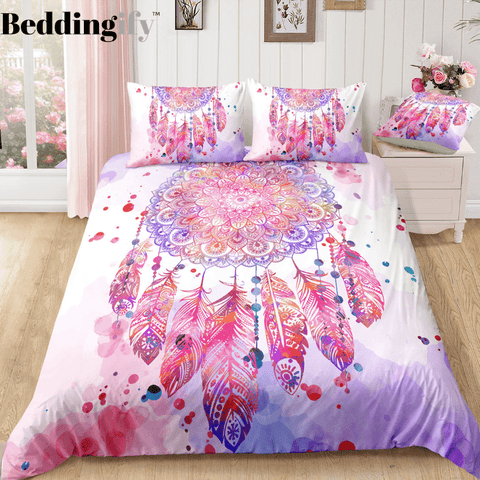 Image of Pink Feather Dreamcatcher Bedding Set - Beddingify