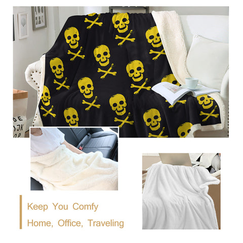 Image of Yellow Skull Cross Sherpa Fleece Blanket - Beddingify