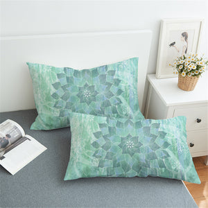 Symmetric Lotus Motif Mint Pillowcase