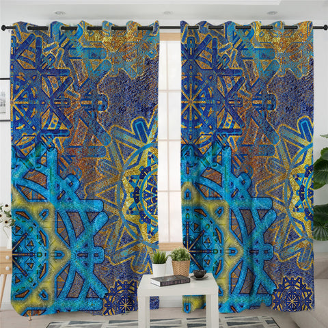 Image of Blue Mandala Compass 2 Panel Curtains