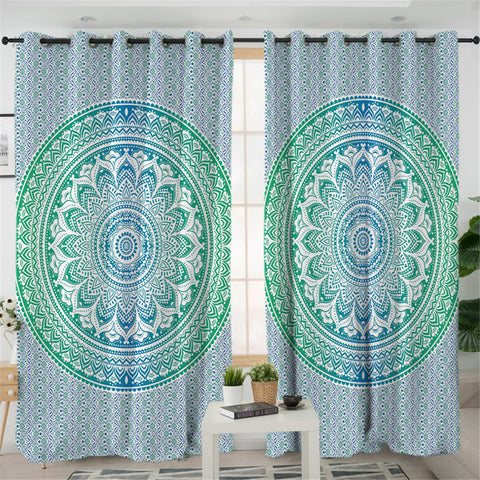 Image of Light Blue Mandala 2 Panel Curtains