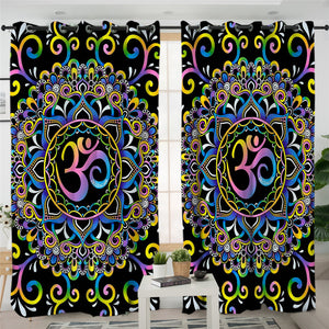 Stylized Ohm Mandala Themed 2 Panel Curtains
