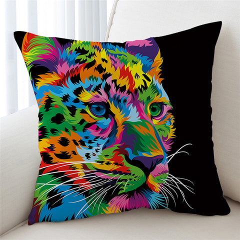 Image of Multicolor Leopard Black Cushion Cover - Beddingify