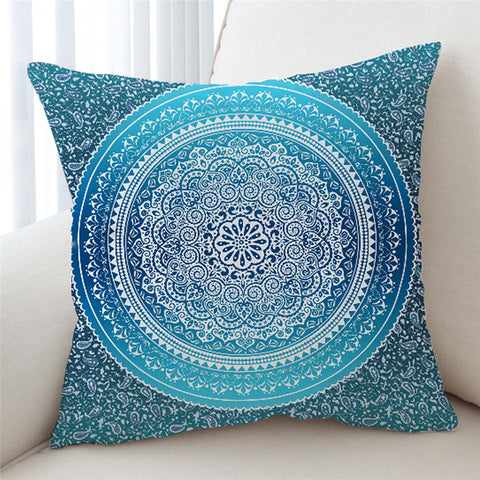 Image of Cyan Aura Mandala Wheel Cushion Cover - Beddingify