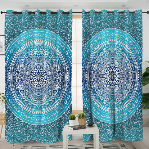 Image of Blue Mandala Themed 2 Panel Curtains
