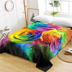 3D Multicolor Roses Cosmic Flat Sheet - Beddingify