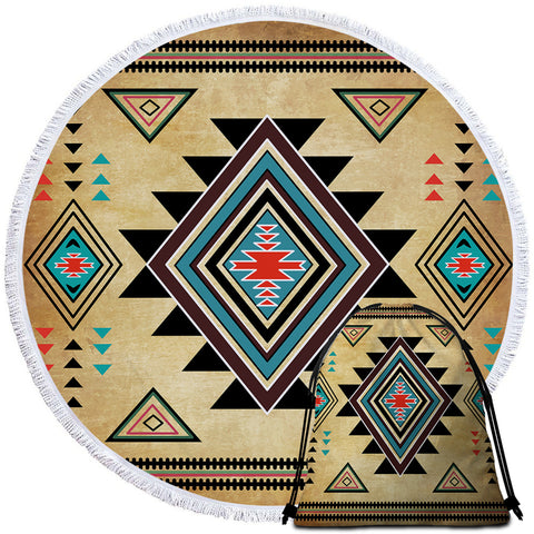 Image of Aztec Designs Round Beach Towel Set - Beddingify