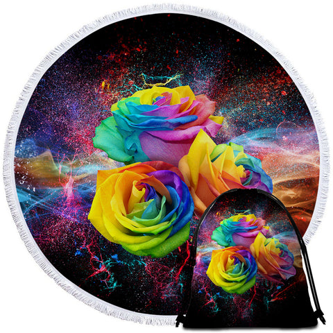 Image of Colorful Roses Round Beach Towel Set