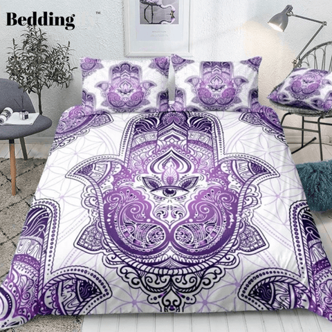 Image of Purple Boho Hamsa Hand Bedding Set - Beddingify
