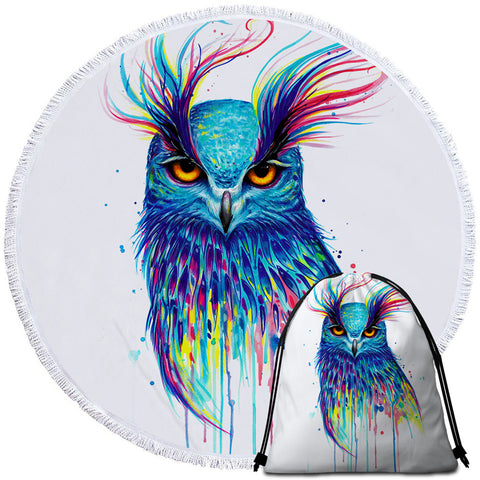Image of Colorful Owl Round Beach Towel Set - Beddingify
