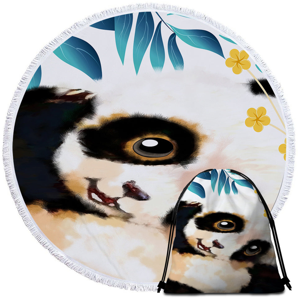 Cute Panda Cub Round Beach Towel Set - Beddingify