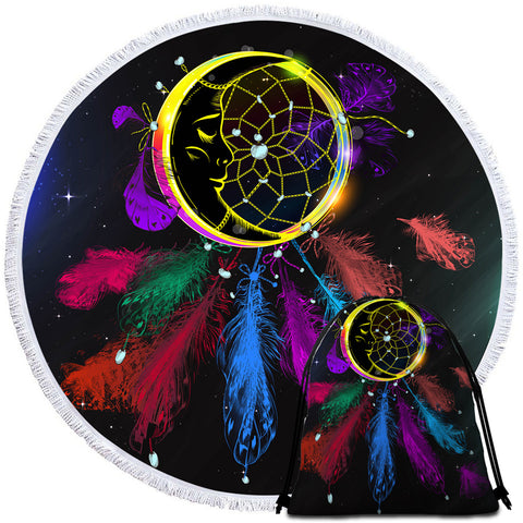 Image of Colorful Dream Catcher Space Round Beach Towel Set