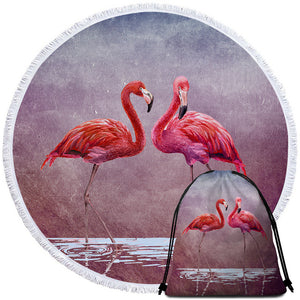 3D Flamingo Couple Round Beach Towel Set - Beddingify