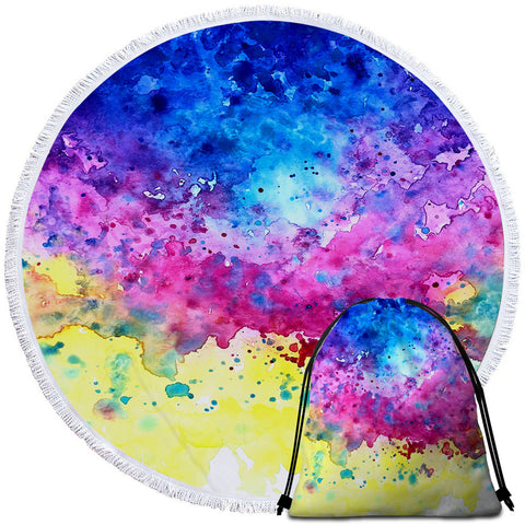Image of Color Drip Round Beach Towel Set - Beddingify