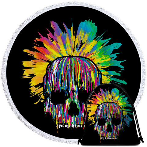 Image of Colorstriped Skull Round Beach Towel Set - Beddingify