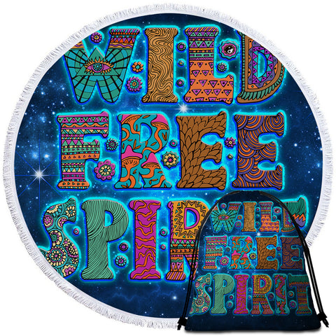 Image of Wild Free Spirit Blue Round Beach Towel Set - Beddingify