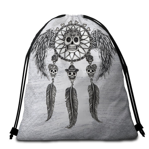 Image of Skull Dreamcatcher Round Beach Towel Set - Beddingify