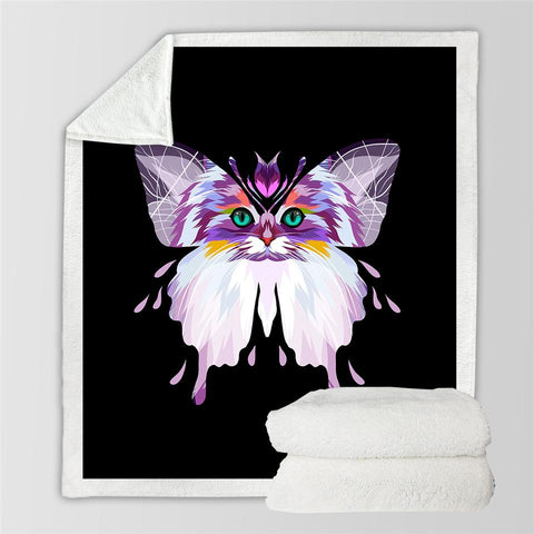 Image of Cat Butterfly Sherpa Fleece Blanket - Beddingify