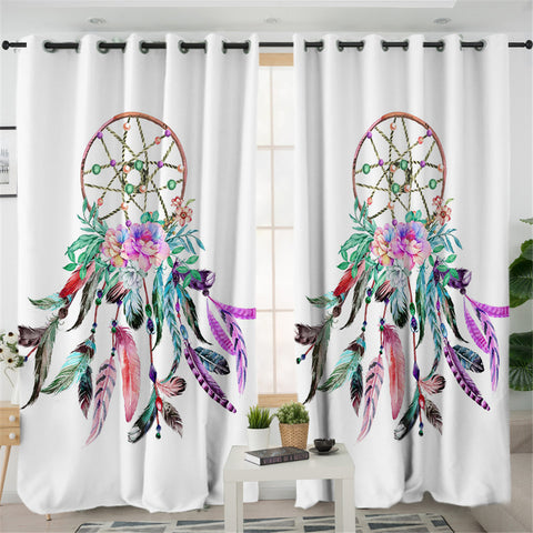 Image of Tribal Feather Dream Catcher 2 Panel Curtains