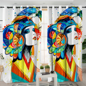 Colorful Lady & Bird 2 Panel Curtains