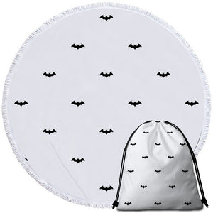 Black Bat Pattern White Round Beach Towel Set - Beddingify