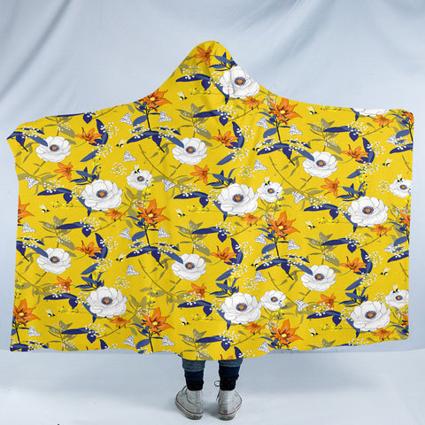Image of Flower Patterns Yellow SW2171 Hooded Blanket