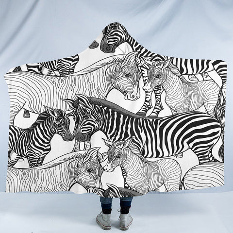 Image of Zebras Sketch SW1660 Hooded Blanket