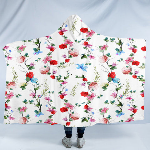 Image of Red Flowers SW2321 Hooded Blanket