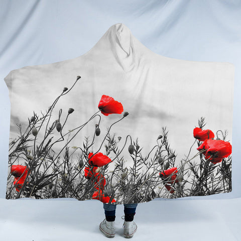 Image of Red Flowers SW1640 Hooded Blanket