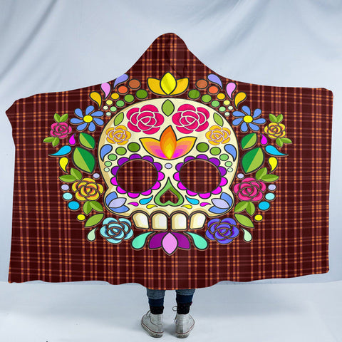 Image of Gaudy Skull Plaid SW2082 Hooded Blanket