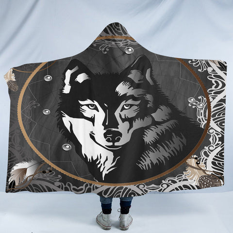 Image of Wolf Portrait SW2011 Hooded Blanket